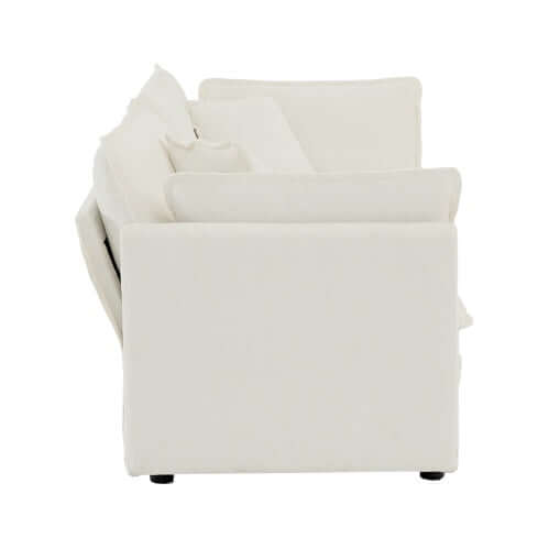 Modern Fabric Loveseat Sofa Couch For Living Room, Upholstered Large Size Deep Seat 2-Seat Sofa With 4 Pillows ,White Chenille